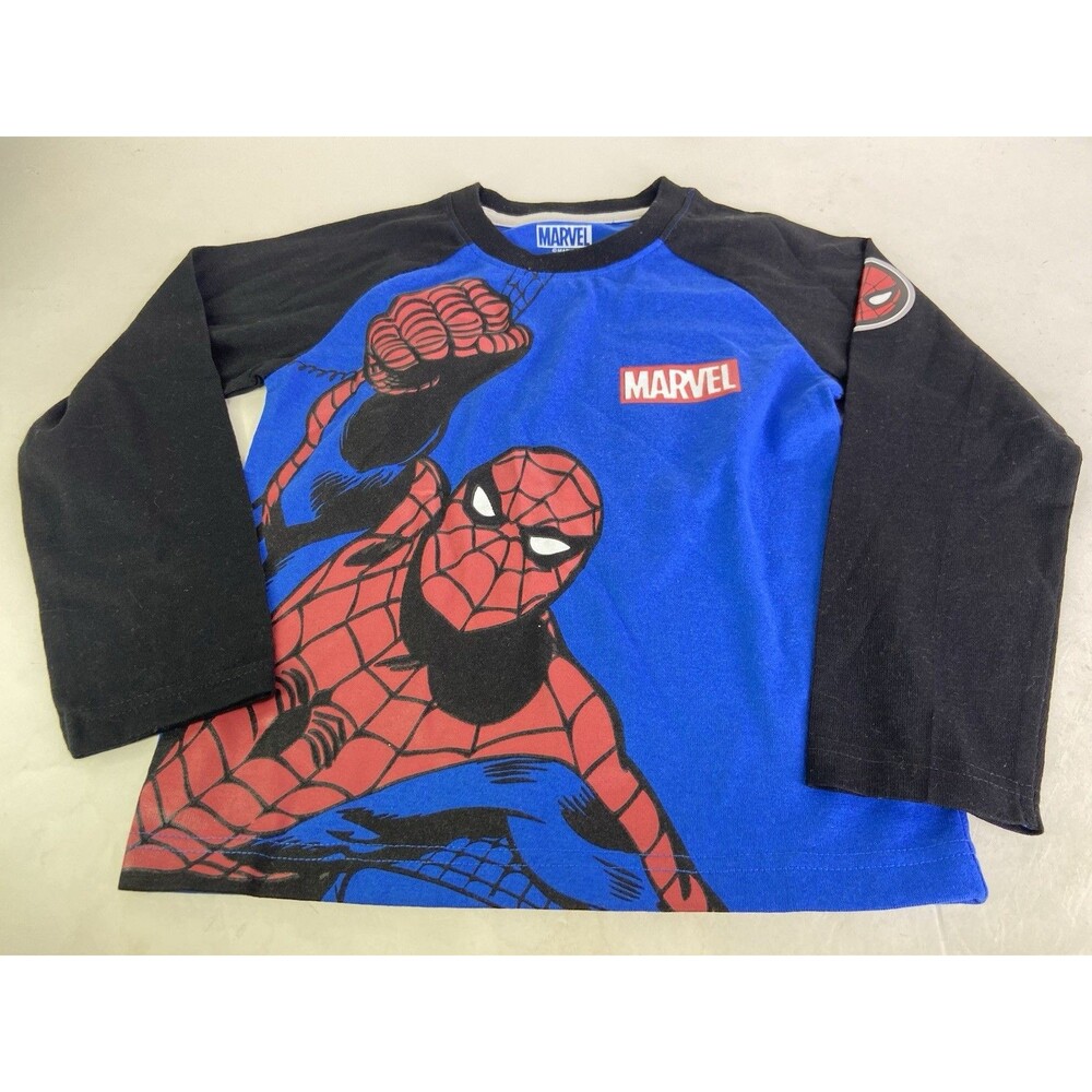 Marvel Spider-Man Blue Long Sleeve Tee T-Shirt Top Kids Boys Size 5